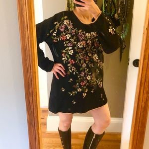Vintage floral embroidered boho long sweater